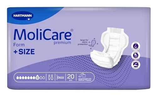 Hartmann MoliCare® Premium Form +SIZE 8 Tropfen für Übergewichtige (1x20 Stk.) - Praktische Einlagen für den täglichen Gebrauch, speziell für Übergewichtige. Sorgt für zuverlässigen Schutz und hohe Saugstärke bei Inkontinenz. Ideal für mehr Sicherheit im Alltag.