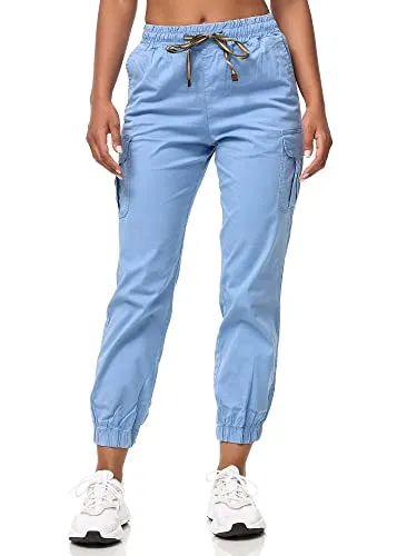 Tazzio Cargo Hose Damen F600 - Cargohose Regular Fit in Blau - Damen-Hosen aus hochwertiger Baumwollmischung mit Stretch-Anteil für optimalen Komfort. Ideal für sportliche Aktivitäten und ganzjährige Nutzung, mit praktischen Taschen für zusätzlichen Stauraum.