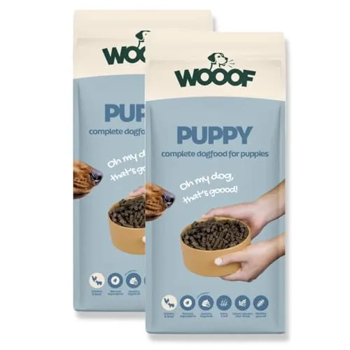 WOOOF Welpen 36kg - Kaltgepresstes Hundefutter mit Rindfleisch - Hundefutter für Welpen, kaltgepresst für optimale Nährstoffaufnahme, weizenfrei und fördert gesundes Wachstum mit idealem Kalzium-Phosphor-Verhältnis.