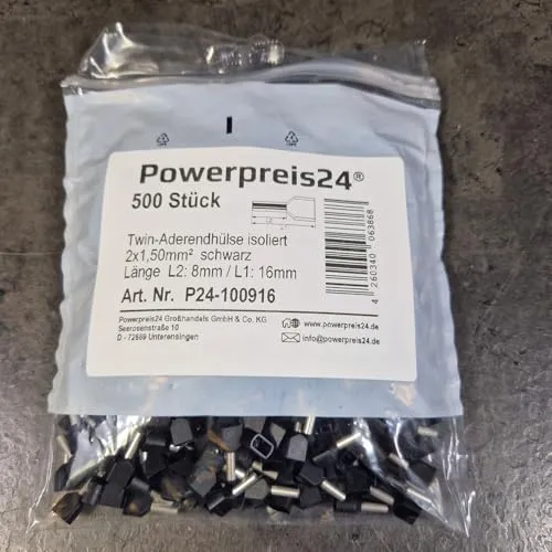 Stück 2x 1,5 mm² TWIN-Aderendhülsen isoliert schwarz von powerpreis24de 500