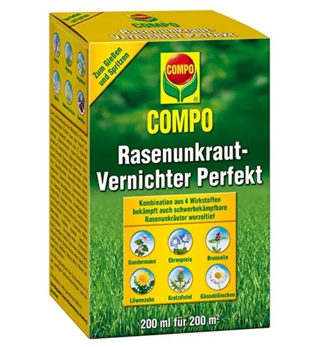 COMPO Rasenunkraut-Vernichter Perfekt 200 ml - effektiver Unkrautvernichter für Rasen, bekämpft hartnäckige Unkräuter bis in die Wurzel ohne Rasen zu schädigen