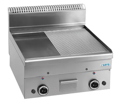 SARO Gasgrillplatte GFT66LR, glatt+gerillt - Großküchentechnik mit hochwertiger Edelstahl-Gasgrillplatte, halb gerillt und halb glatt, ideal für professionelle Kochanwendungen.