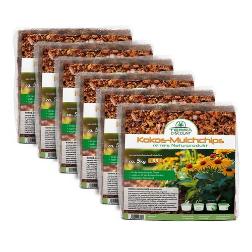 Terra Discount Kokos-Mulchchips 6x5 Kg - ca. 330Liter Substrat als Blumenerde