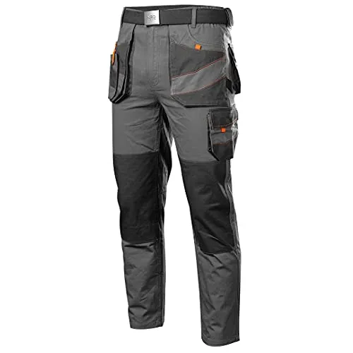 NEO TOOLS Herren Arbeitshose - Robuste Arbeitskleidung aus 100% Twill-Baumwolle, verstärkter Kniebereich mit Taschen für Knieschoner und viele praktische Multifunktionstaschen für Werkzeuge, ideal für Profis.