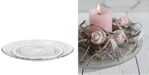 NaDeco Servierplatte aus Glas, mit Relief Muster, in 4 Größen wählbar | Tortenplatte | Kuchenplatte | Kerzenteller | Gesteckteller | Tortenständer | Platte für Kuchen & Torten, Größe:Ø23cm