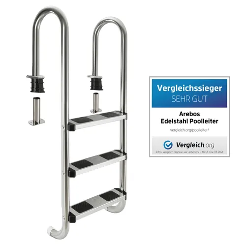 Arebos Edelstahl Poolleiter 3 Stufen - Poolleiter mit rutschfesten Stufen und runden Handlauf für maximale Sicherheit. Aus rostbeständigem Edelstahl, ideal für langlebigen Einsatz und einfache Montage.