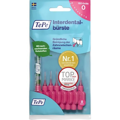 TePe Interdentalbürsten ISO 0 pink - Zahnpflegeartikel für die gründliche Reinigung der Zahnzwischenräume, ideal für eine tägliche Anwendung und zur Verbesserung der Mundhygiene.