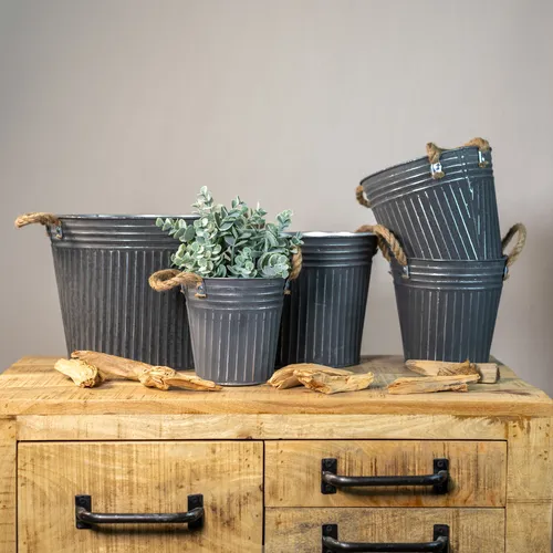 Metall Blumentopf grau Ø 27 x 23cm Pflanz-Töpfe Übertopf bepflanzbar