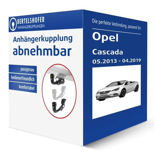 G.D.W. Abnehmbare Anhängerkupplung für Opel Cascada (05.2013-04.2019) - Anhängerkupplung von G.D.W., abnehmbar und TÜV-frei, ideal für Opel Cascada. Anhängelast von 1700 kg, inklusive Montagezubehör und Anleitung.