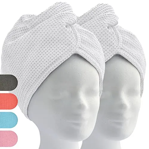 ELEXACARE Haarturban, Turban Handtuch mit Knopf (2 Stück alpinweiß), Mikrofaser Handtuch für Kopf und Lange Haare
