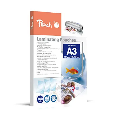 Peach Laminierfolie A3 | 100 mic | 100 St. | glänzend - Premium Laminierfolie für perfekte Ergebnisse, geeignet für alle Laminiergeräte. Schützen Sie Ihre Dokumente in A3-Größe mit dieser glänzenden Folie.