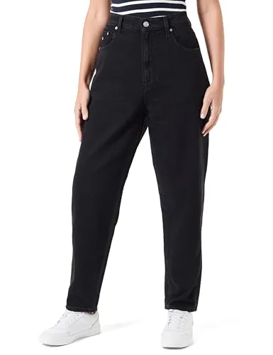 Tommy Jeans Damen Mom Jean Uhr TPR Ai4185 Dw0dw21389 - Stylische Mom Jeans in Denim Black, perfekt für lässige Looks und bequemes Tragen.