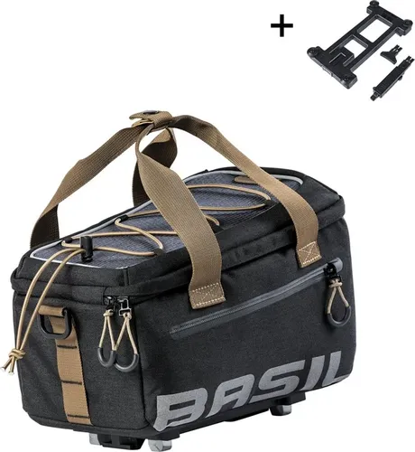 Basil Gepäckträgertasche MILES MIK 2.0 - 7 Liter inkl. MIK 2.0-Adapterplatte - Fahrradtasche in schwarz-braun, ideal für einfache Montage und sicheren Transport von Gepäck auf dem Fahrrad.