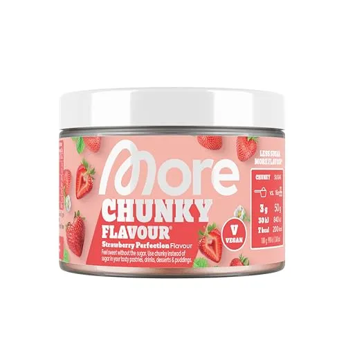 MORE Chunky Flavour Erdbeer-Vergnügen, 150 g, vegan - Vielseitiges Geschmackspulver für Quark, Joghurt, Porridge und mehr – mit nur 6-12 kcal pro Portion. Ideal für bewusste Ernährung und ein besonderes Geschmackserlebnis!