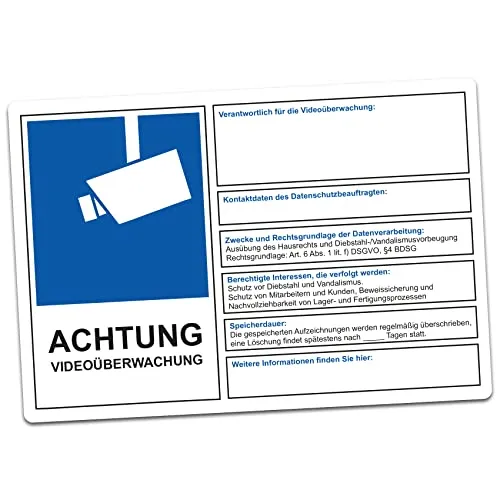 Achtung Videoüberwachung Aufkleber 15x10cm - Sicherheits- & Alarmtechnik: Selbstklebender, wetterfester Aufkleber für Datenschutz, ideal für den Einsatz im Innen- und Außenbereich.
