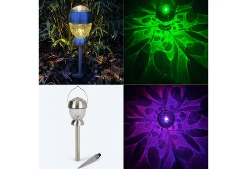 Online-Fuchs LED Solarleuchte 4er Set - Solarleuchten mit einzigartigem BLÄTTER Lichtspiel, ideal für Balkon, Terrasse und Garten. Warmweiß oder Farbwechsel, spritzwassergeschützt und vielseitig als Tisch- oder Hängeleuchte.