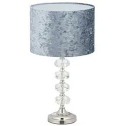 Elegante Tischlampe Kristallleuchte mit Samtschirm - Stilvolle Nachttischlampe in Grau, ideal für gemütliche Beleuchtung und ein elegantes Ambiente im Schlafzimmer.