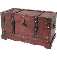 HMF Schatztruhe Frankreich aus Holz - Handgefertigte Holztruhe 50 x 25 x 28 cm mit dekorativem Metallschloss - ideal zur stilvollen Aufbewahrung von Schlüsseln oder kleinen Schätzen.