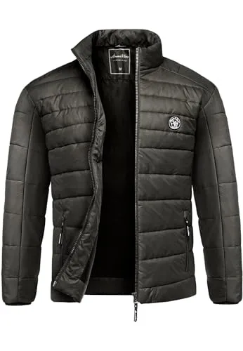 Amaci&Sons Herren Steppjacke 9103 Schwarz - Perfekte Outdoor Basic Jacke - Funktionsjacken, leicht und warm mit stylischem Patch-Design, ideal für aktive Freizeit und Outdoor-Abenteuer.