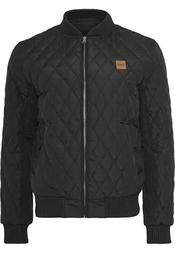 Urban Classics Herren Diamond Quilt Nylon Jacket, Schwarz, M EU - Funktionsjacke mit klassischem Streetlook, Logo-Patch aus Kunstleder und gerippten Abschlüssen für optimalen Tragekomfort.