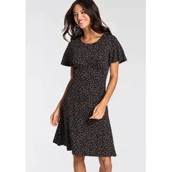 Sommerkleid LAURA SCOTT, Damen, Gr. 36, N-Gr, schwarz (schwarz, rosa), Single Jersey, Obermaterial: 95% Viskose, 5% Elasthan, gepunktet, ausgestellt kurz, Rundhals, Flügelärmel, Kleider Sommerkleid, kurzes Kleid, femininer Look, aus Single-Jerseystoff, halbarm