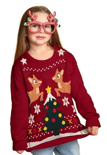 United Labels Weihnachtspullover für Kinder, Rentiere, Rot, 98 104, Ugly Christmas Sweater, Pullover, Winter Strickpullover für Jungen und Mädchen