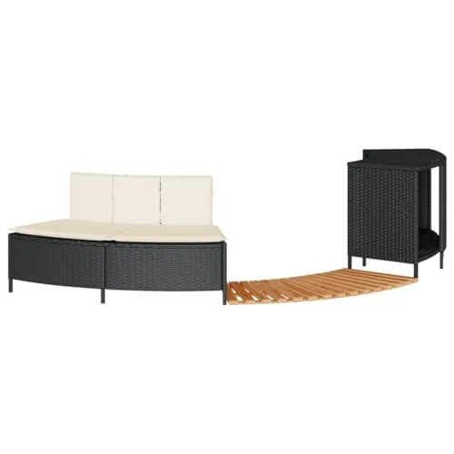 vidaXL Whirlpool Umrandung - Poolumrandung mit Regal und Holzstufe, pflegeleichtes Poly Rattan und stabile Akazienholz-Trittfläche