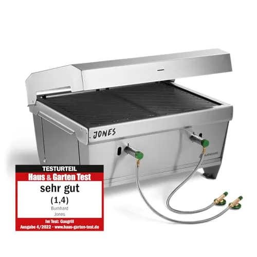 BURNHARD Klappgrill Jones - 2-Brenner Gasgrill mit Deckel, 6,4 kW, inklusive Transporttasche und Multitool