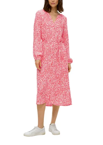 s.Oliver Midikleid mit Allover-Druck - Gemusterte Kleider mit Tunikakragen, atmungsaktiv und pflegeleicht – ideal für einen lässigen Look in bright coral.