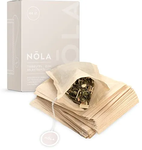 NOLA Einweg Teebeutel für losen Tee (100 Stück) - biologisch abbaubar & recyclebar - mit Kordelzug - 9,5 x 8 cm - auch für Teekannen geeignet