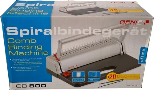 GENIE CB 820 Spiralbindegerät - Kompaktes Bindegerät für bis zu 150 Blatt, ideal für Büro, Schule & Hobby. Einfach zu bedienen mit 21-Ring-Lochung und nachträglicher Seitenbearbeitung – perfekt für Dokumente und Fotobücher.