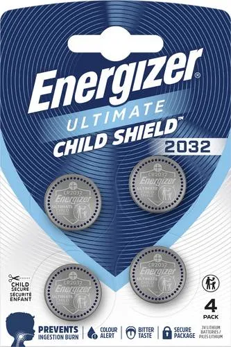 Energizer E304206100 CR2032 Ultimate Lithium Knopfzelle 4er Pack - Batterien: Hohe Kapazität von 254 mAh, ideal für Fernbedienungen und Taschenrechner. Langfristige Leistung im praktischen 4er Blisterpack – immer bestens ausgestattet!