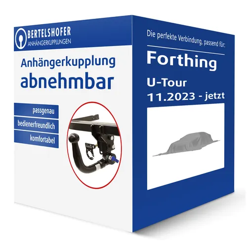 Abnehmbare Anhängerkupplung für FORTHING U-Tour - Anhängerkupplung von Auto Hak, abnehmbar und ohne Eintragung in Fahrzeugpapiere. Ideal für Forthing Modelle ab 11/2023 mit einer Anhängelast von 1500 kg.