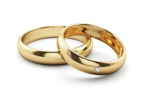 Ardeo Aurum Trauringe Damenring und Herrenring aus 375 Gold Gelbgold mit 0,02 ct Diamant Brillant Eheringe Paarpreis