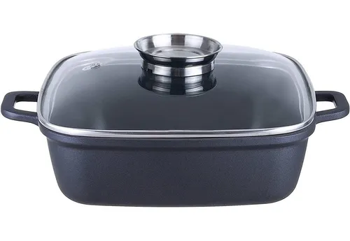 Kopf Bräter Santorin 3,8L - Aluguss mit Aromaknopf - Töpfe: Hochwertiger Aluguss-Bräter mit Greblon-Keramikbeschichtung, ideal für fettfreies Braten und Aromatisieren. Induktionsgeeignet und bis 260°C backofenfest.