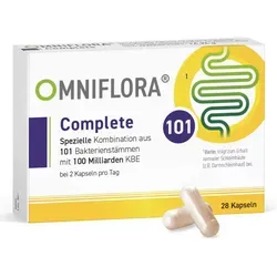 OMNIFLORA® Complete - 101 Bakterienstämme für optimale Mikrobiom-Versorgung - Probiotika Lactobacillus mit 100 Mrd. KBE pro Tag und 28 Kapseln für gesunde Verdauung. Unterstützt durch L-Glutamin und Ballaststoffe – ideal für belastete Zeiten.