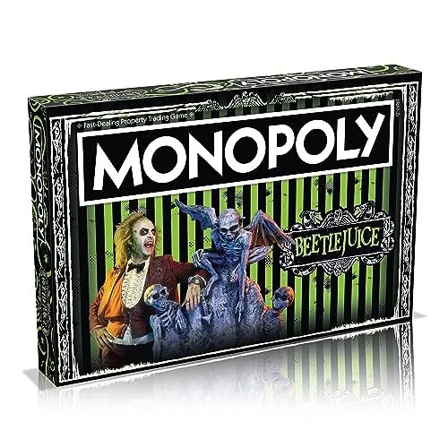 Winning Moves Beetlejuice Monopoly-Brettspiel, kaufen Sie Adam Maitland, Lydia Deetz, Preacher, Otho, Sandwurm und tauschen Sie Ihren Weg zum Erfolg, ein tolles Geschenk für Kinder ab 12 Jahren