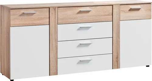 Kommode PROCONTOUR "Trenti BESTSELLER", eichefarben - Kommode in Eichefarben-Weiß, 4 Schubkästen und variabel verstellbare Einlegeböden bieten viel Stauraum. Ideal für kleine Räume und in hochwertiger Verarbeitung.