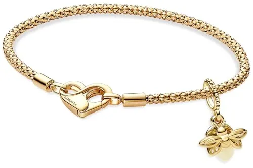 Pandora Damenarmband Goldfarben mit Glühwürmchen Geschenkset - Charm-Armband in gold mit Karabinerverschluss, perfekt als Geschenk und für Tierliebhaber.