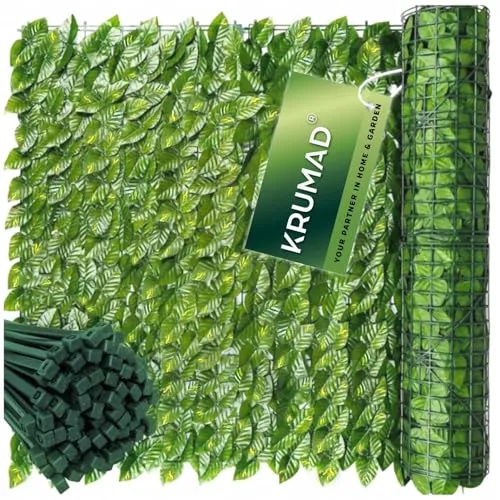 KRUMAD 2-er Set Künstlicher Efeu Hecke Sichtschutz 500 x 50cm - Pflegeleichter Sichtschutz für Balkon und Garten. Die realistische Efeu-Hecke sorgt für mehr Privatsphäre und ein grünes Ambiente. Einfache Montage mit 200 Kabelbindern im Set.