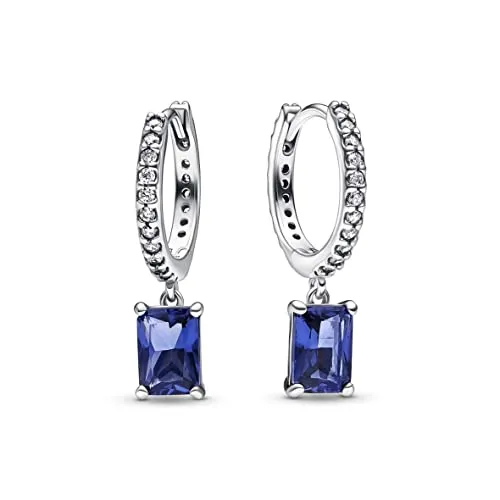 PANDORA Timeless Blaue Rechteckige Funkelnde Creolen aus Sterling-Silber, Kompatibel mit PANDORA Timeless Armbänder, 292381C01