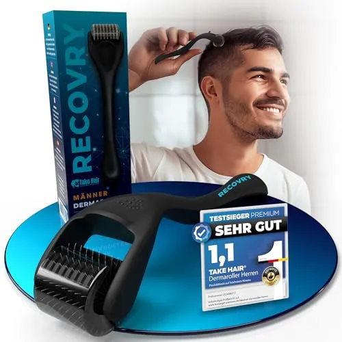 RECOVRY Dermaroller Haare Kopfhaut - Dermaroller 0,5 mm - 192 echte Nadeln zum Haarwachstum beschleunigen - Derma Roller Hair Growth - Micro Needle Roller - Haarroller