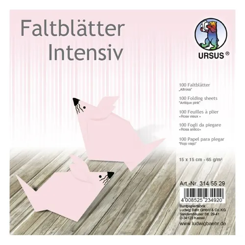 100x URSUS Faltblatt Papier Faltblätter Universal ALT ROSA  15x15cm durchgefärbt