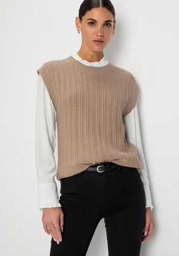 HECHTER PARIS Pullunder mit Strickmuster - Strickpullover in sand melange, lässig geschnitten mit femininem Rundhalsausschnitt und einzigartigem Strickmuster – ideal für einen stylishen Look.