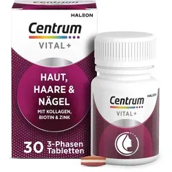 Centrum Vital+ Haut, Haare & Nägel Tabletten - Nahrungsergänzungsmittel für Schönheit von Innen mit marinem Kollagen, Hyaluronsäure und Biotin, unterstützt Haut, Haare und Nägel für ein vitales Erscheinungsbild.