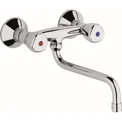 Kludi Spültisch-Wandarmatur STANDARD DN 15 mit Terralux Griff - Armaturen für Wandmontage, schwenkbarer Rohrauslauf 360° und Luftsprudler für optimalen Wasserfluss – ideal für moderne Küchen.