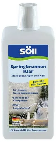 Söll 80694 SpringbrunnenKlar, 1 l - Effektiver Brunnenreiniger für klares Wasser - EFFEKTIVER BRUNNENREINIGER: Söll SpringbrunnenKlar (1 l für 10.000 l) sorgt für algenfreies und klares Wasser in Ihrem Außenbereich. Einfache Anwendung für langanhaltende Frische ohne schädliche Rückstände.