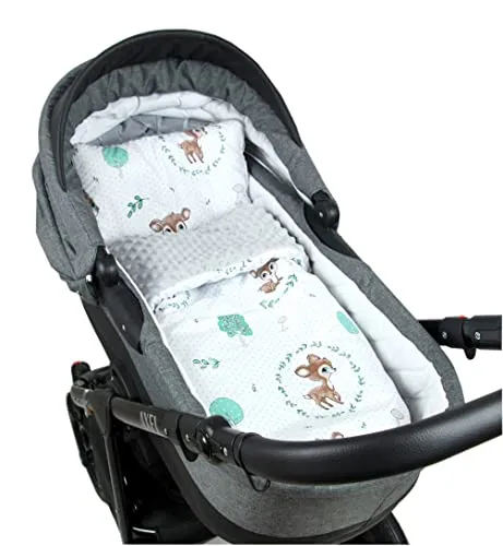 Babylux Babydecke Minky PLÜSCH Kuscheldecke Decke 75 x 60 cm + Kissen 2 TLG Set für Kinderwagen/Wiege (MP120B. Wald REH + Grau)