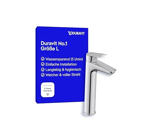 Duravit No.1 Waschtischarmatur, Größe L (Auslauf Höhe 203 mm), Wasserhahn Bad, Waschbecken Armaturen, Chrom