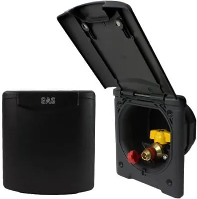 Gas Steckdose mit Magnetverschluss schwarz - Caravan-Zubehör für sichere Gasentnahme, ausgestattet mit einem praktischen Klappdeckel mit Magnetverschluss und Sicherheitsventil für höchste Sicherheit.